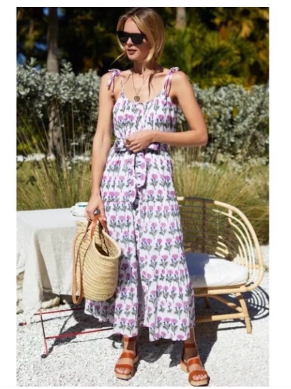 Emerson Fry White Maxi Dress with Pink Floral - M /L
